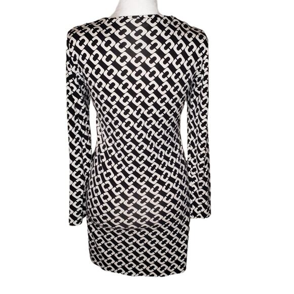 Diane Von Furstenberg Reina Silk Chain Link Shift Dress Black White Size 10 - Picture 7 of 12